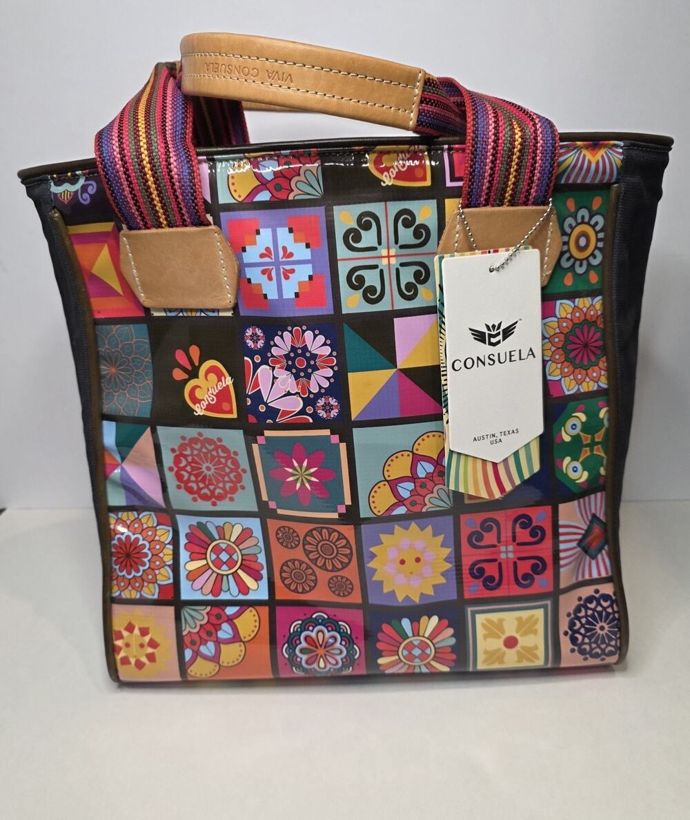 CONSUELA Amelie Classic Tote Bag Multi Color Patchwork Geometric Tiles Retired